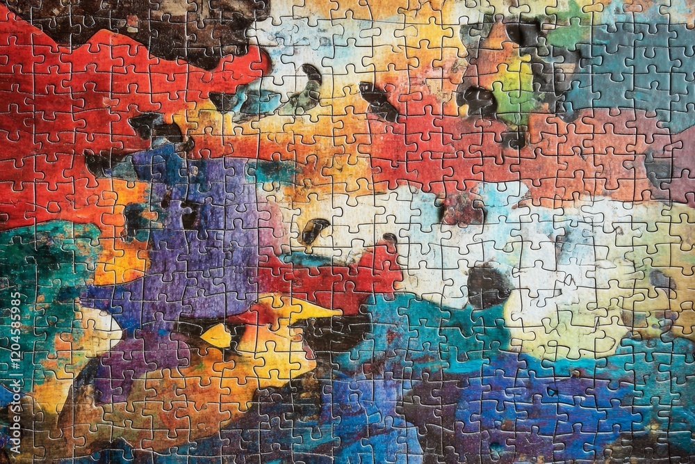 Fototapeta premium Abstract Colorful Jigsaw Puzzle Closeup Image