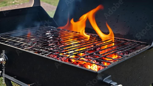 fire product ready charcoal flaming cast empty grill grate open placement iron background party dog cast iron grate food summer bar-b-q bar-b-q flames fire charcoal isolated hot empty black eatery