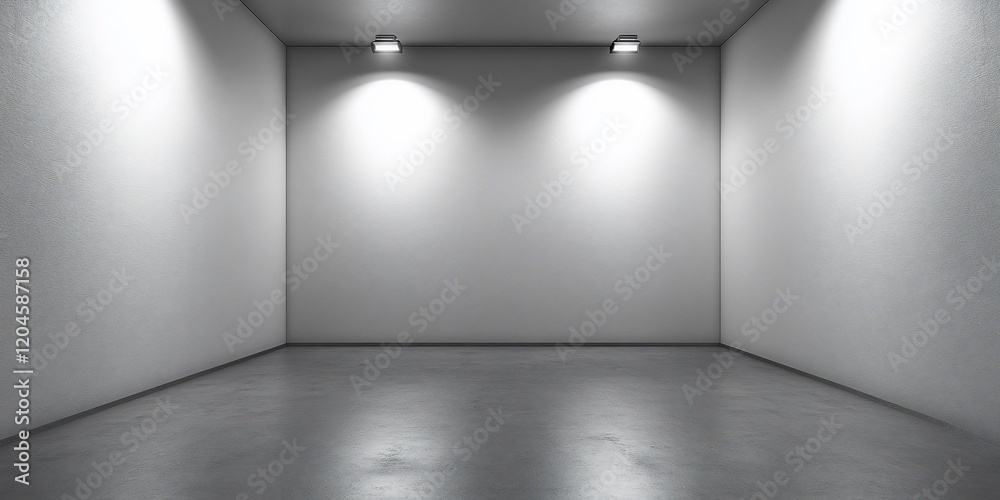 Empty room, spotlights, concrete floor, gallery, presentation