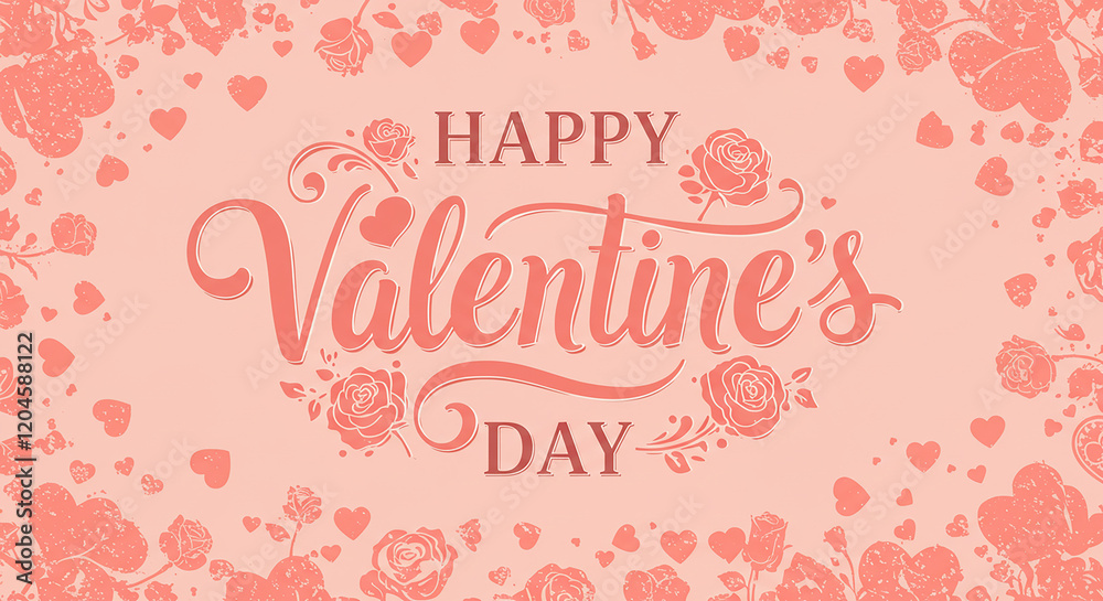 Happy Valentine s Day Greeting Card Design with Roses and Hearts Happy Valentine s Day Greeting Card Design with Roses and Hearts