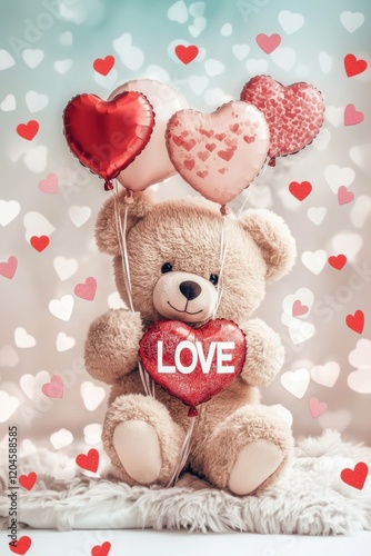 Valentine’s Day greeting card design with cute bear and text.