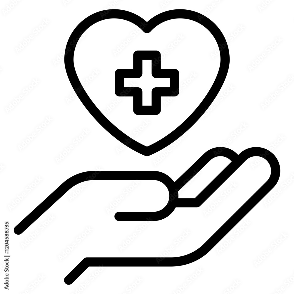 Hand Holding Heart with Medical Cross Icon Hand Holding Heart with Medical Cross Icon