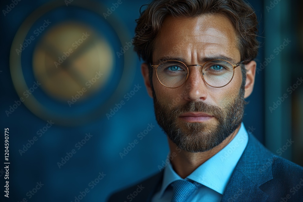 Confident administrator with clipboard shows professionalism on a blue background Confident administrator with clipboard shows professionalism on a blue background