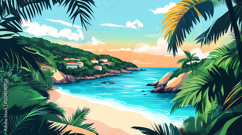 Breathtaking coastal view of fajardo, puerto rico showcasing vibrant waters and lush tropical landscapes. Tropical Haven. Illustration