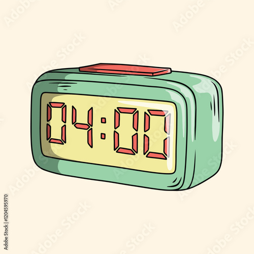 Illustration of Retro Digital Alarm Clock Displaying 4:00