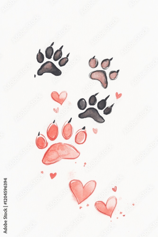 Cute pet paw print for Valentine’s Day greeting card design Cute pet paw print for Valentine’s Day greeting card design