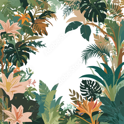Jungle nature line illustration collection line vector illustration white background	