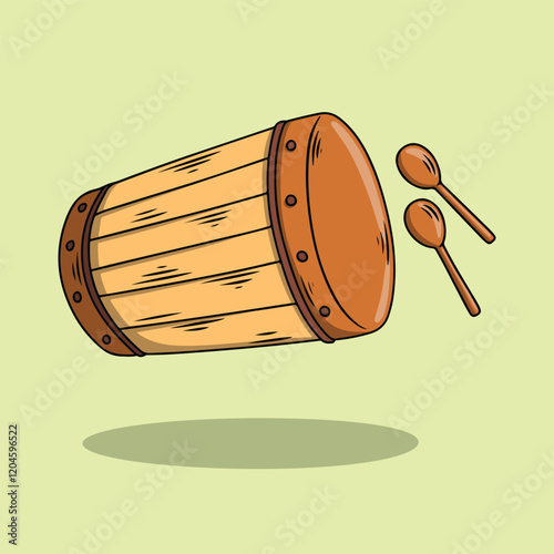 Fotografie Hand-Drawn Wooden Drum with Mallets
