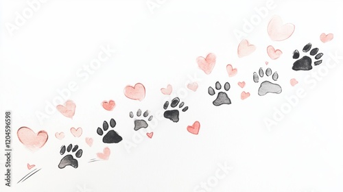 Cute pet paw print for Valentine’s Day greeting card design