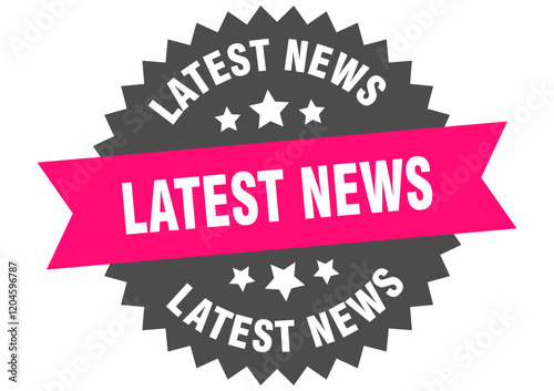 latest news. latest news round pink label isolated on transparent background