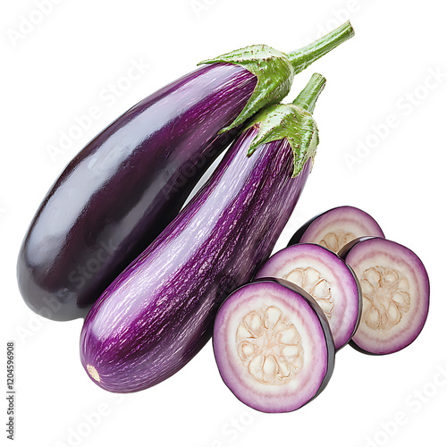 Wallpaper Mural A fresh and raw eggplant, isolated over a white background, showcasing its smooth and glossy purple skin. Torontodigital.ca