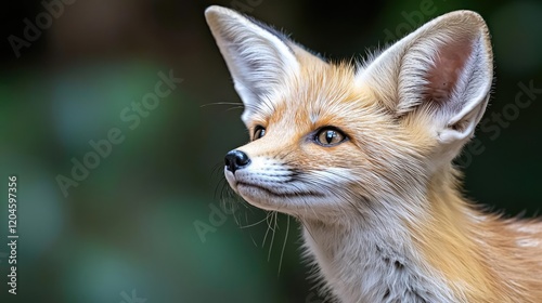 Red fox kit, alert, forest, bokeh background, wildlife photography