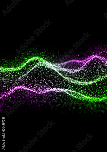 Abstract Purple and Green Particle Wave Background Digital Art Futuristic Technology Data
