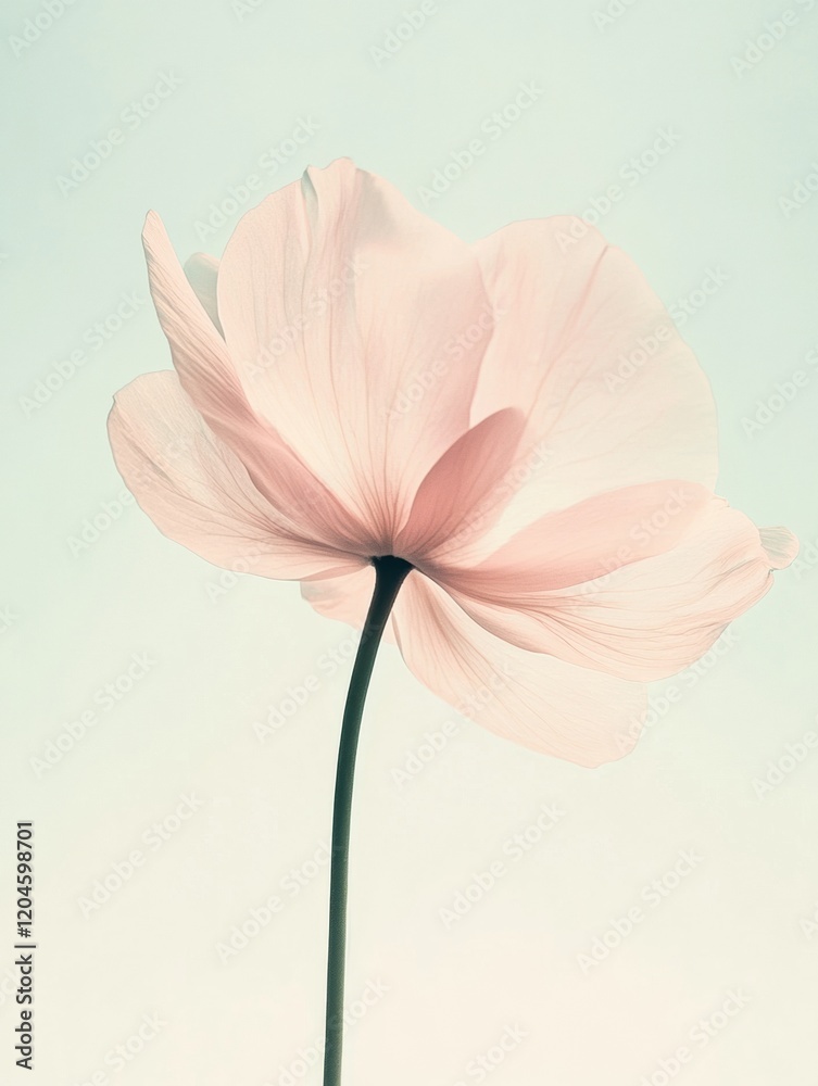 Obraz premium Delicate pink flower with soft petals captured against a gentle backdrop of light colors. Generative AI