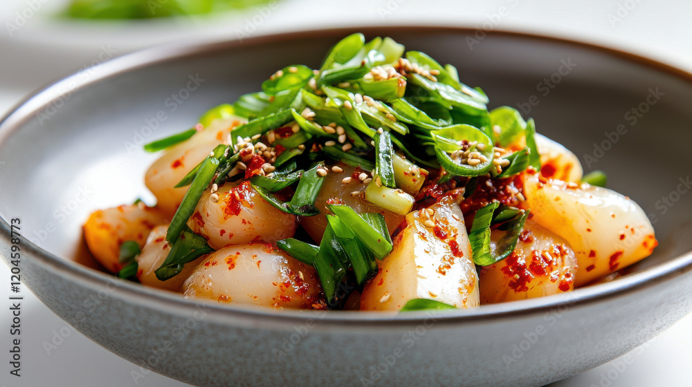 Spicy kimchi with bold red spices and fresh green onions, showcasing vibrant textures and flavors. delicious side dish that adds zest to any meal Spicy kimchi with bold red spices and fresh green onions, showcasing vibrant textures and flavors. delicious side dish that adds zest to any meal