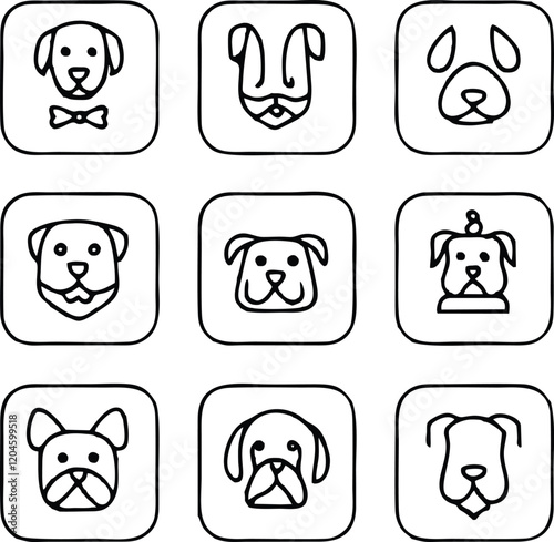 Set of 9 outline icons related to pet friendly vector illustration white background