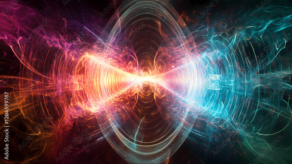 Abstract visualization of electromagnetic fields with colorful waves and patterns, representing the role of physics in electrical engineering. Electric Wave. Illustration Abstract visualization of electromagnetic fields with colorful waves and patterns, representing the role of physics in electrical engineering. Electric Wave. Illustration