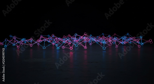 Abstract Neon Network Pink and Blue Glowing Nodes and Connections Digital Art