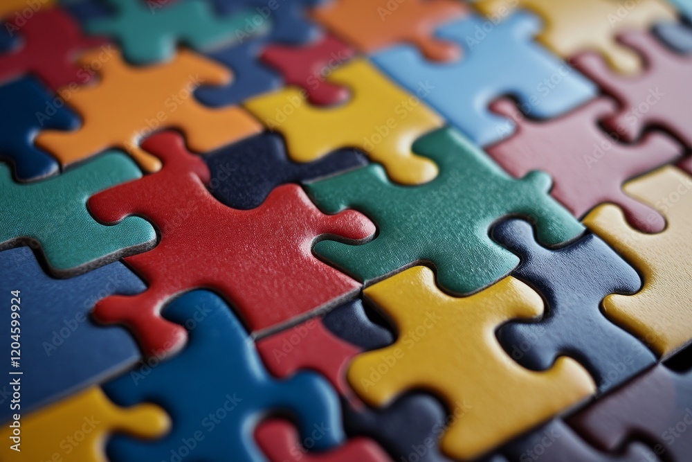 Colorful Interlocking Puzzle Pieces Close Up View Colorful Interlocking Puzzle Pieces Close Up View