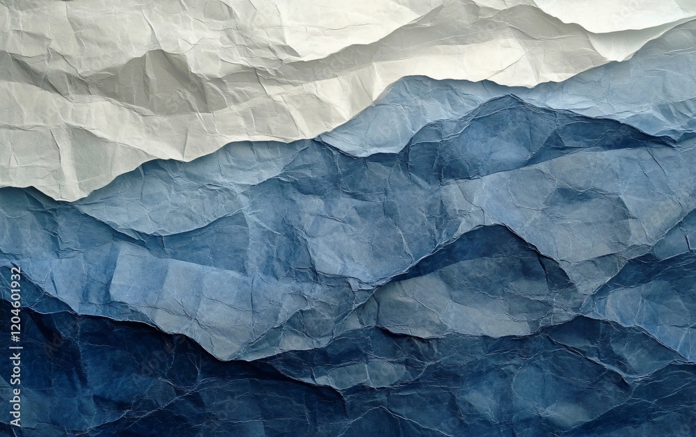 Fototapeta premium Abstract Crumpled Paper Texture Background Blue and White Mountains