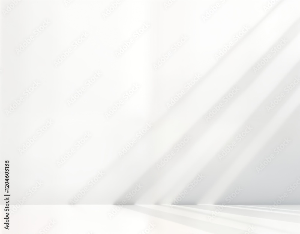 Empty white room with soft shadows. Sunlight casts gentle shadows on plain white wall, floor. Simple design for products advertising. Minimalist style. Perfect for modern presentations websites. Empty white room with soft shadows. Sunlight casts gentle shadows on plain white wall, floor. Simple design for products advertising. Minimalist style. Perfect for modern presentations websites.