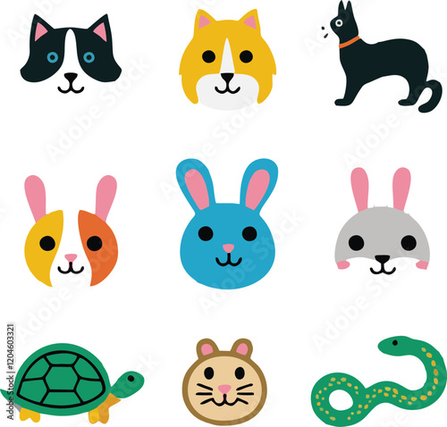 Set of 9 outline icons related to pet friendly vector illustration white background