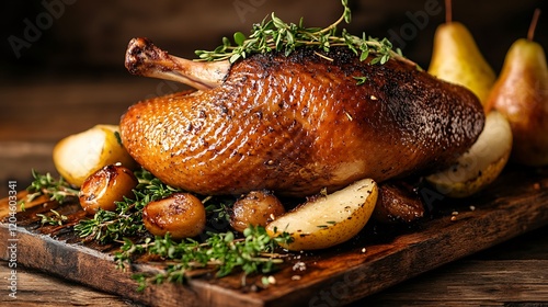 Deliciously Grilled Duck with pear and herbs