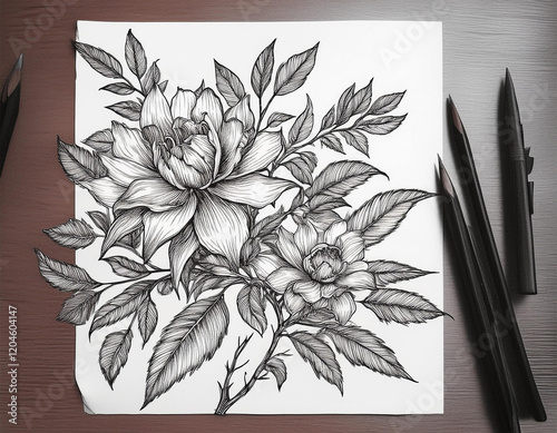 botanical tattoo sketch for projects photo