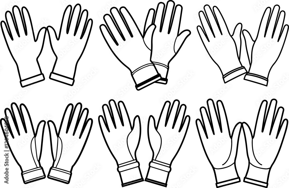 Fototapeta premium Set of Black Line Art of a hand in glove - Vector Illustration