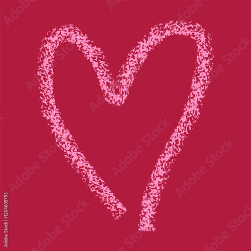 Valentine's Day heart made with a dry, rough-textured brush. Pink, uneven strokes resemble a coarse, bristly brush. Expressive card or banner design