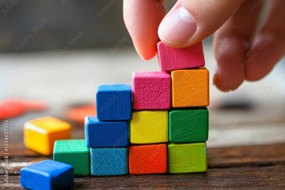 Colorful Wooden Blocks Stacking Creative Construction Colorful Wooden Blocks Stacking Creative Construction