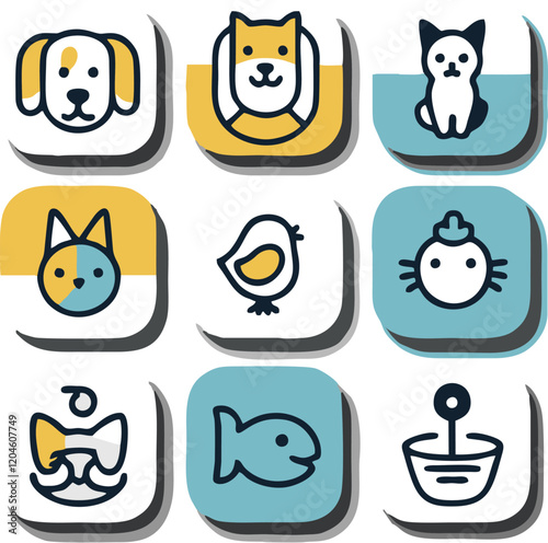 Set of 9 outline icons related to pet friendly vector illustration white background