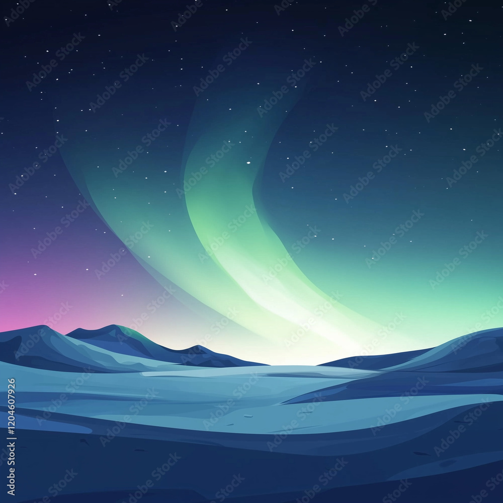 Fototapeta premium Aurora borealis illuminating night sky over snowy mountains