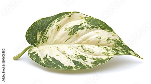 Single variegated philodendron leaf isolated on white