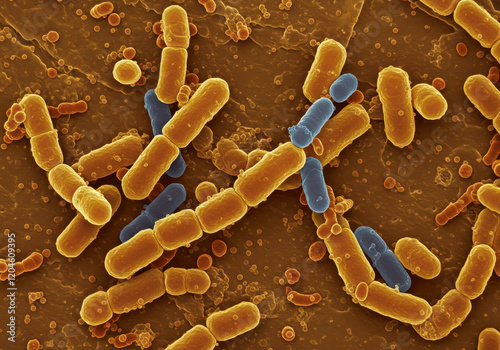 3D illustration of probiotics featuring lactic acid bacteria, highlighting the beneficial microorganisms that contribute to healthy bacterial flora. photo