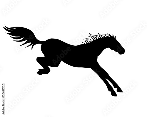Horse Symbol 2026 according to Chinese horoscope. Vector black silhouette of a horse landing after a jump - a sign for a pictogram or logo. Jumping horse is being landed -  stencil, icon