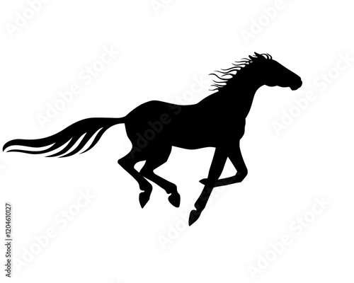 Horse Symbol 2026 according to Chinese horoscope. Vector black Silhouette of a galloping horse - sign for a pictogram or logo. Fast running horse - icon.	