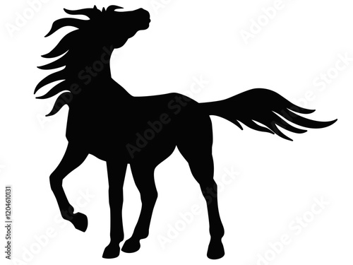 Horse Symbol 2026 according to Chinese horoscope. Silhouette of a mare with a long mane. Picture with the silhouette of a proud horse. Sign or logo.	