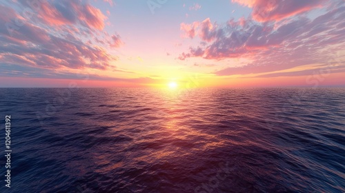 Ocean sunset, colorful sky, calm waters, peaceful scene, travel backdrop