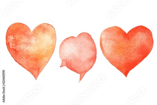 Beautiful watercolor love hearts in red, pink, and vinous hues, ideal for Saint Valentine's Day decorating. These are handdrawn ink and watercolor sketch illustrations, available as cutout clipart photo