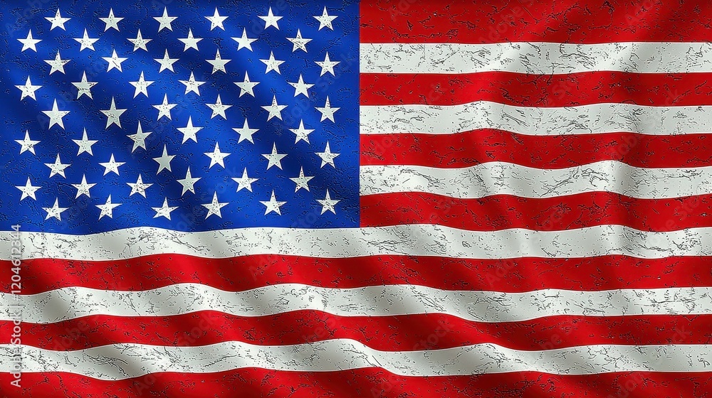 Fototapeta premium Waving American Flag with Distressed Texture Patriotism USA Symbol