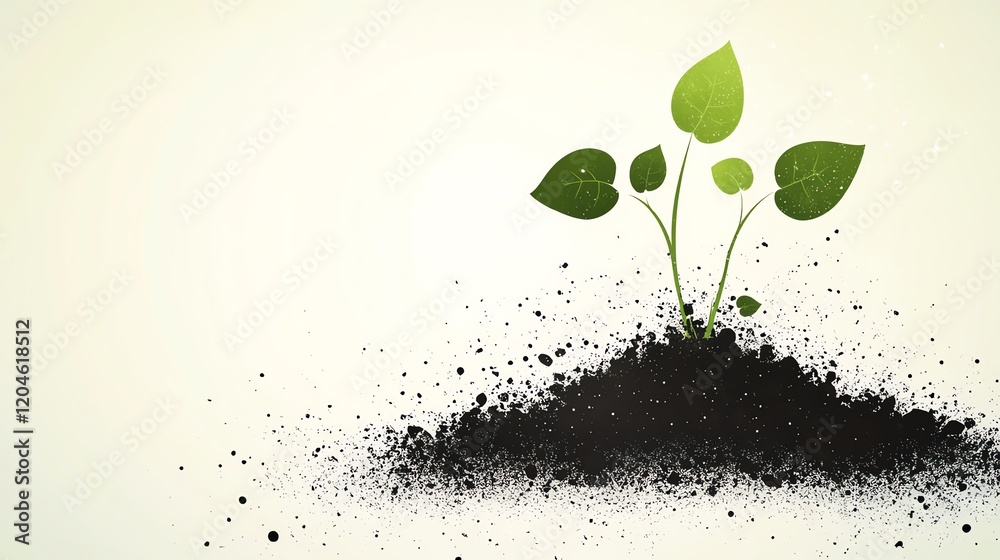 Fototapeta premium A vibrant green plant emerging from dark soil, symbolizing growth and new beginnings in nature.