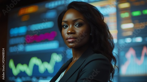 Young Nigerian Woman Analyzing Forex Chart