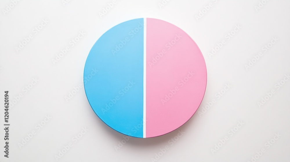 Colorful round split disk featuring blue and pink sides on a white background in a modern setting. Generative AI Colorful round split disk featuring blue and pink sides on a white background in a modern setting. Generative AI