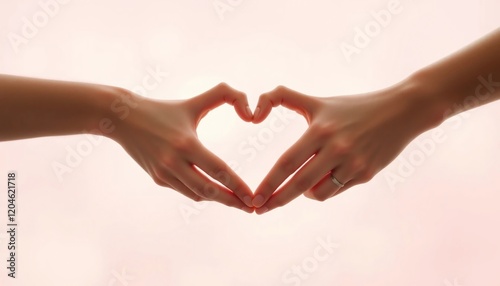 Loving Couple s Hands Forming Heart Shape Romantic Gesture Closeup