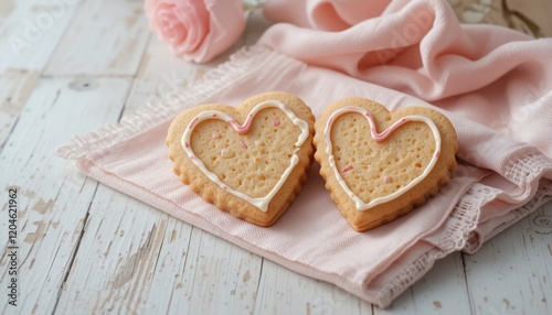 Delicious Heart Shaped Cookies on Pink Fabric Romantic Valentine s Day Treat