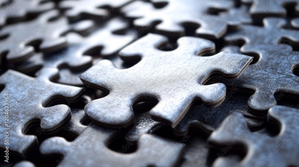 Intricate Metal Puzzle Pieces Close Up View Intricate Metal Puzzle Pieces Close Up View