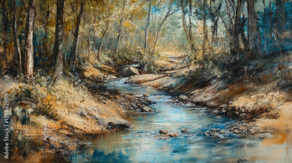 Serene Stream in the Woodland: A Tranquil Forest Scene Serene Stream in the Woodland: A Tranquil Forest Scene