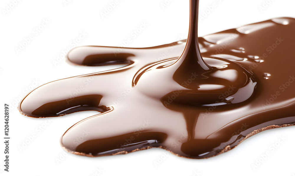 Melted Chocolate Bars with Chunks and Splashes on White Background