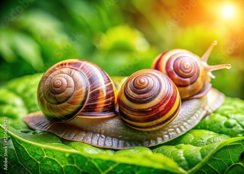 Helix Aspersa Maxima Snail Mating, Close-Up, Snail Farm, Breeding, Reproduction photo